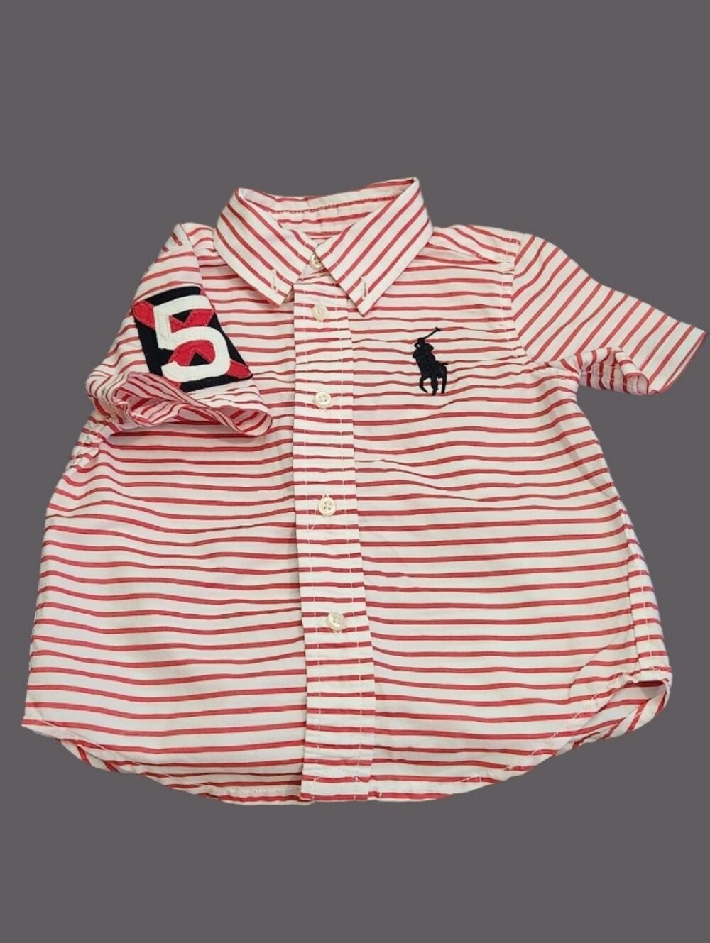 Ralph Lauren Red-White Striped Button-Down Shirt Pony Logo